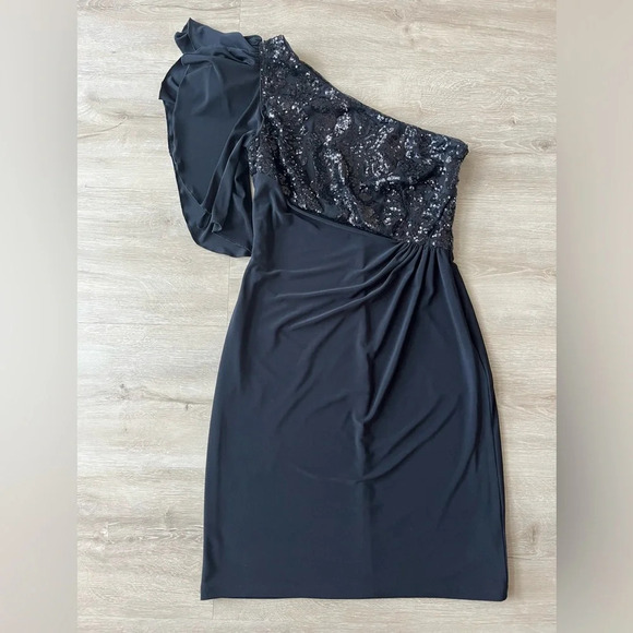Ralph Lauren Black One Shoulder Evening Dress SZ 6 - Picture 1 of 6